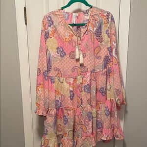 Bohemian Floral Paisley Dress - Pink and Purple
